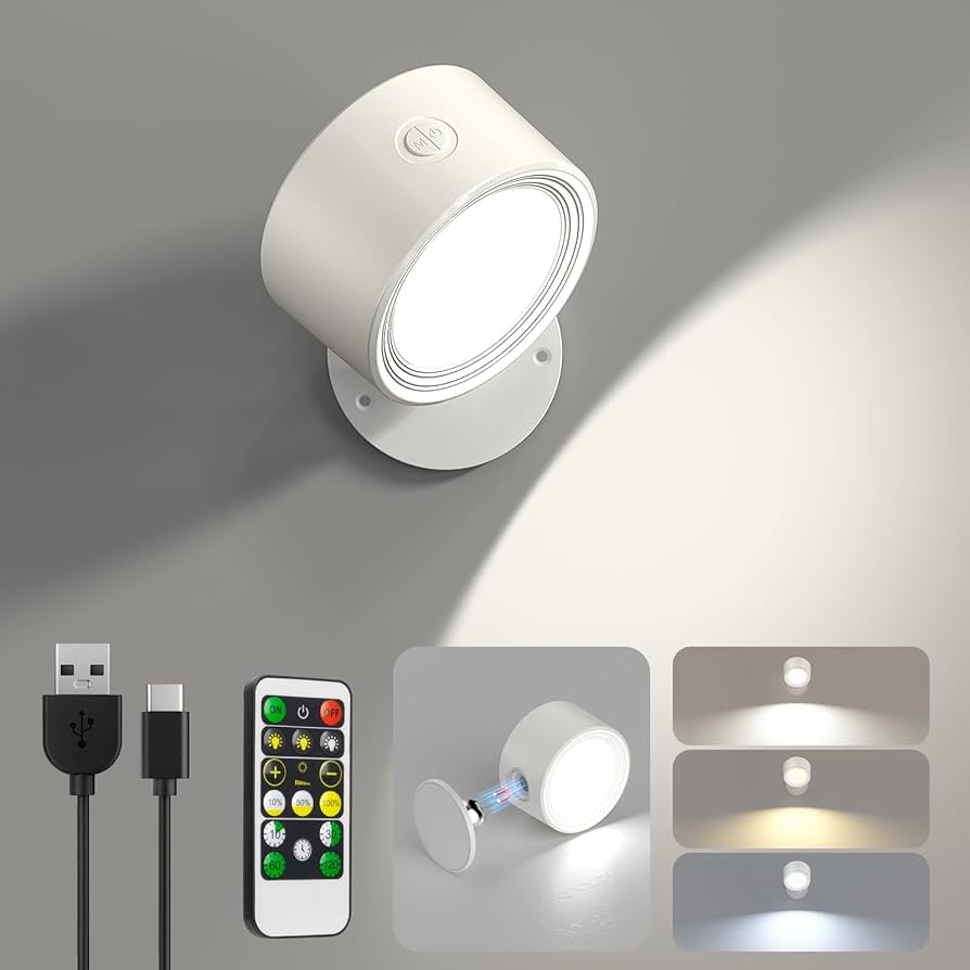 LAMPARA NOCTURNA DE PARED RECARGABLE CON CONTROL REMOTO